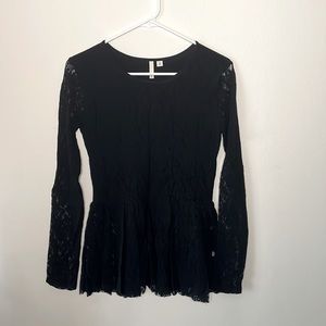 Long Sleeve Black Lance Peplum Top